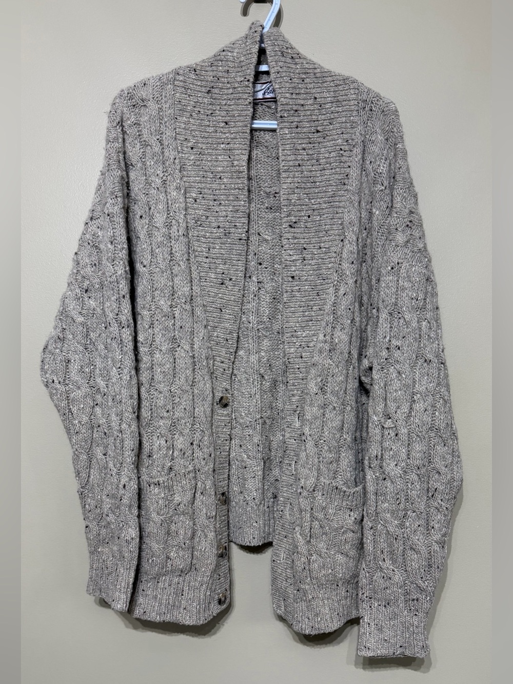 Vintage 80’s Eaton 100% Wool Speckled Cable Knit Button Cardigan